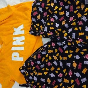 Pink Victoria's secret medium pajamas set Orange and black .